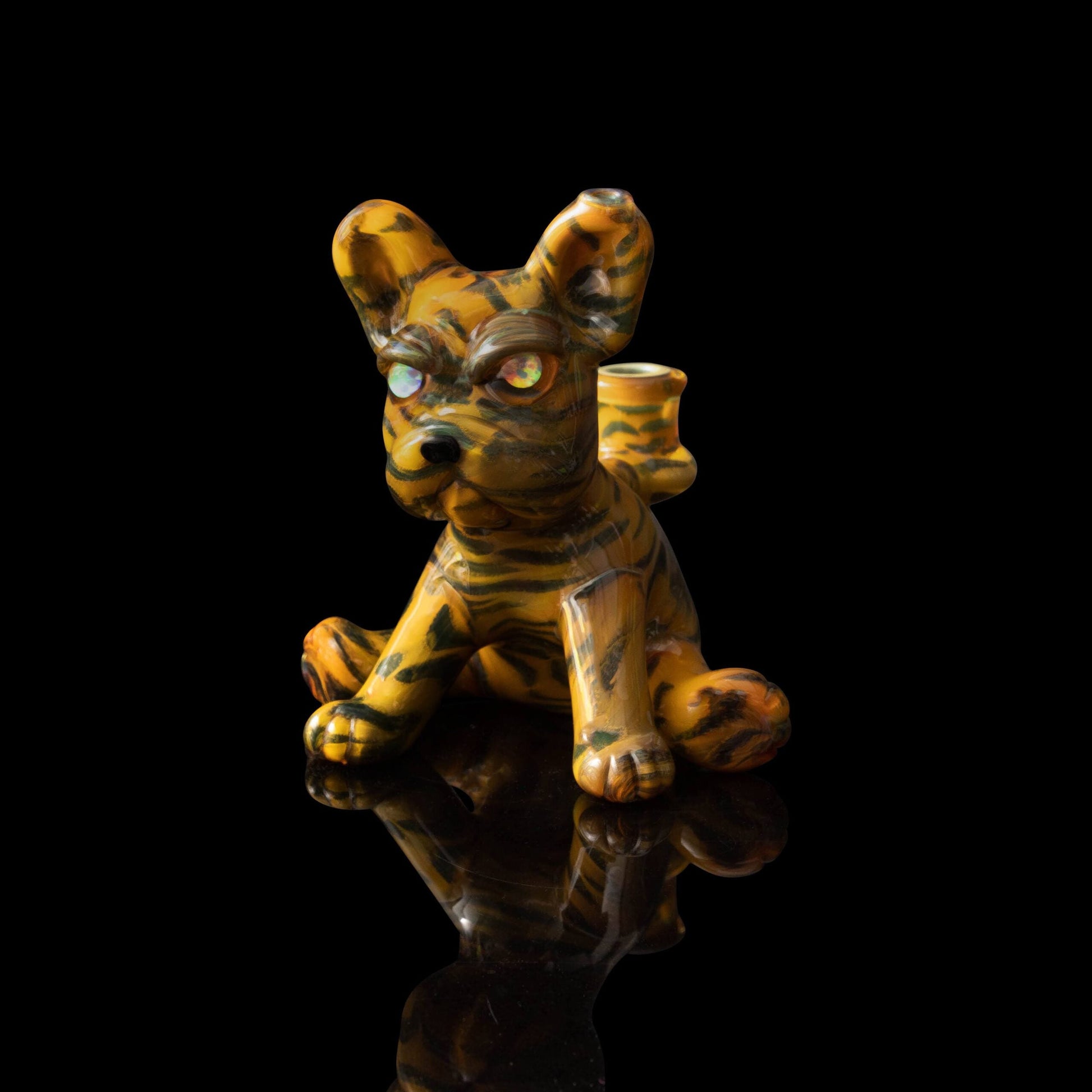 meticulously crafted design of the Fumed Tiger Custom Stripe Pattern Mini Frenchie Rig w/ Opal Eyes by Swanny (2023)