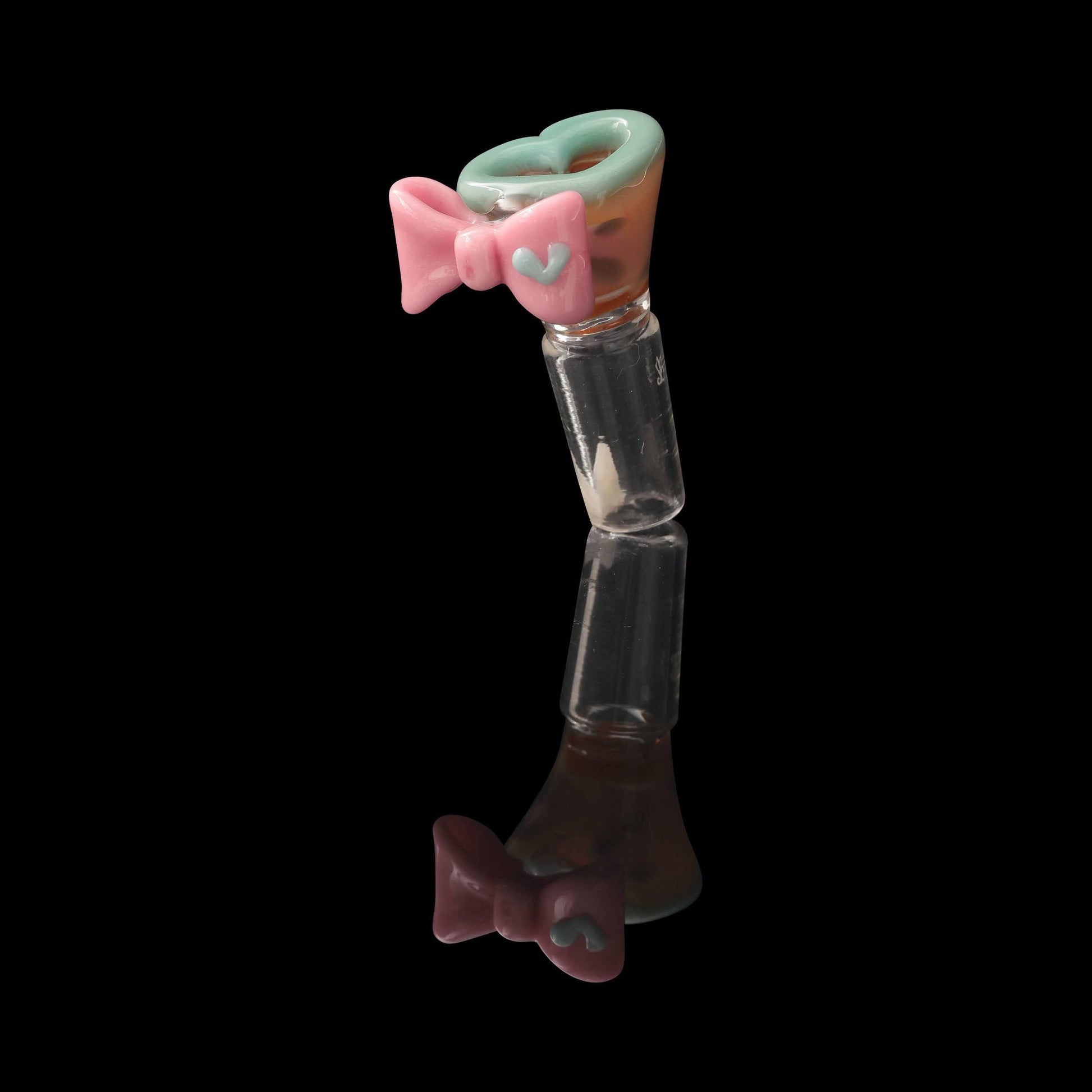 hand-blown art piece - 14mm Male Pink Leopard Love Slide with Bow by Sakibomb (2023)